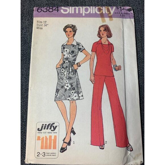 Simplicity Misses Dress Top Pants 70's Sewing Pattern sz 12 6384 - uncut - Picture 6 of 8